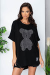 Tricou lung OVERSIZE - BEAR - Negru