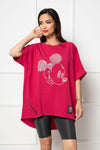 Bluza oversize cu strasuri - MICKEY - Rosu Zmeuriu