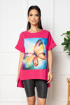 Tricou lung asimetric - FARFALLA - Fucsia