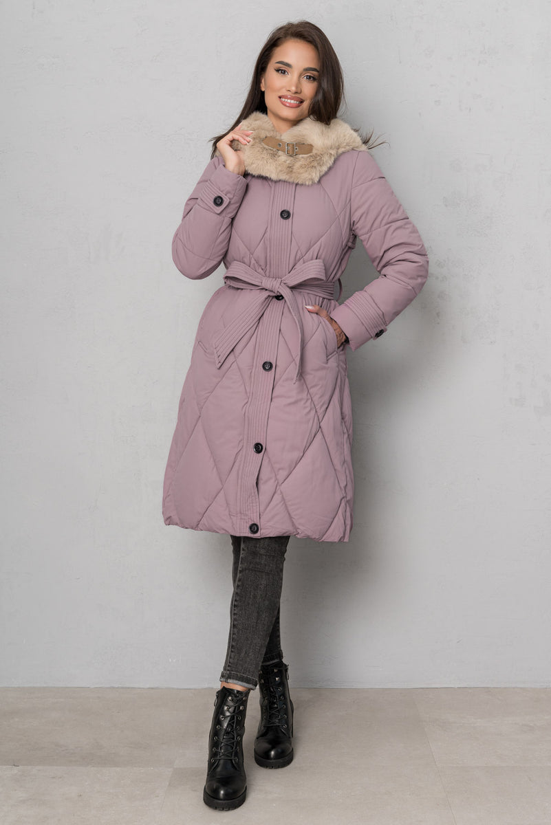 Geaca lunga cu blanita - PHOEBE - Roz Prafuit – BWEAR.RO