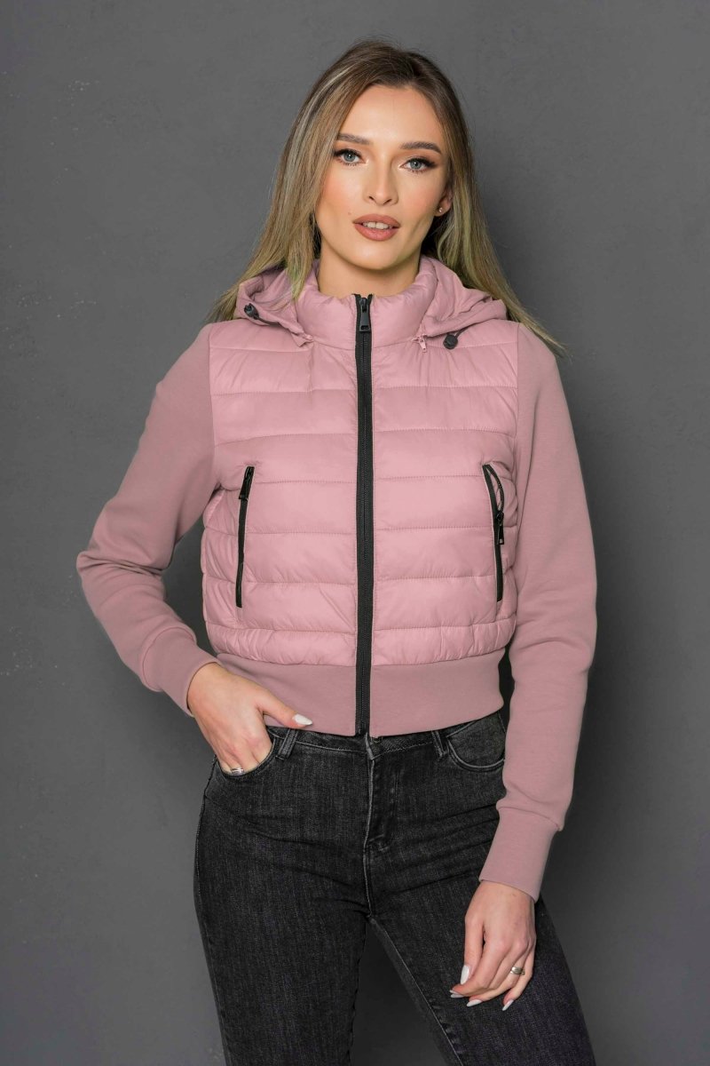 Geaca scurta cu gluga detasabila - MARILUZ - Roz Prafuit – BWEAR.RO