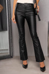 Pantaloni evazati imitatie piele - EDESIE - Negri Pantaloni